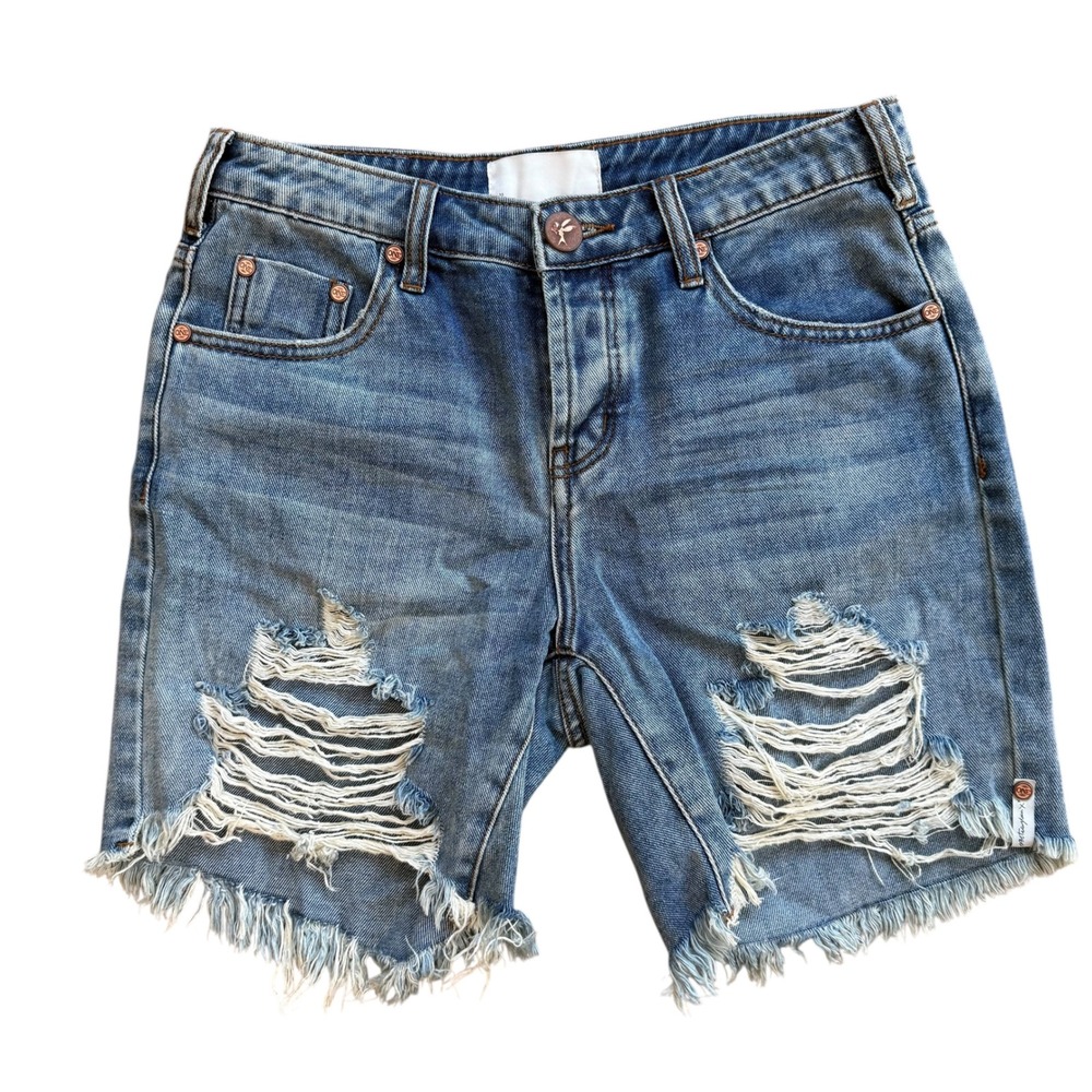 OneTeaspoon Stevies Distressed‎ Denim Shorts Blue Button Fly Size 25 Distressed
